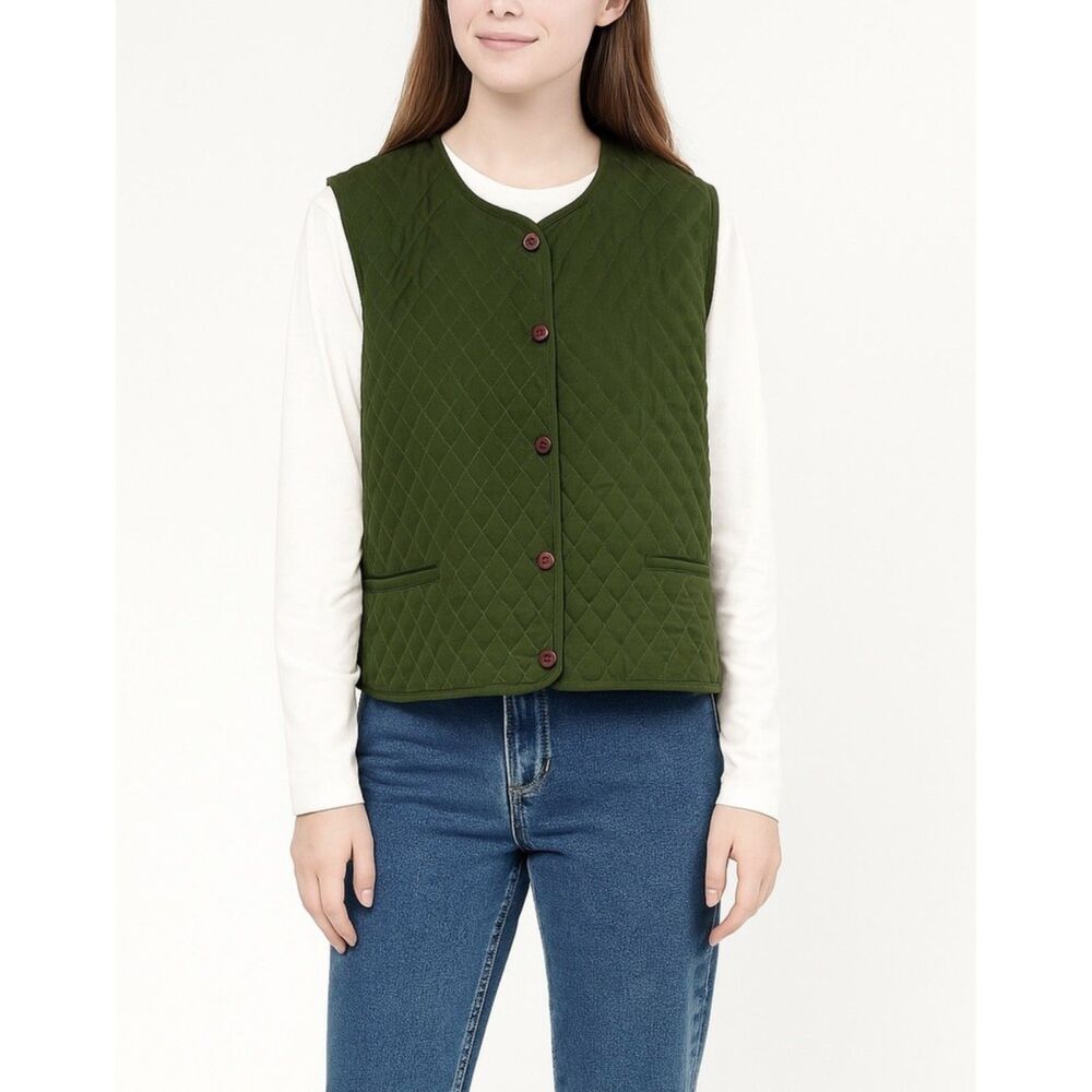 Women's Pendleton Olive Silk Paisley Quilted Vintage Button-Up Vest Size 12-Tall
